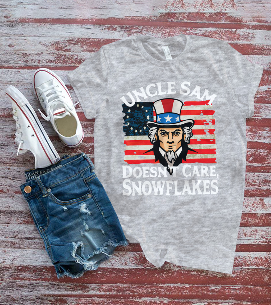 Uncle Sam Doesn't Care Snowflakes American Flag T-Shirt
