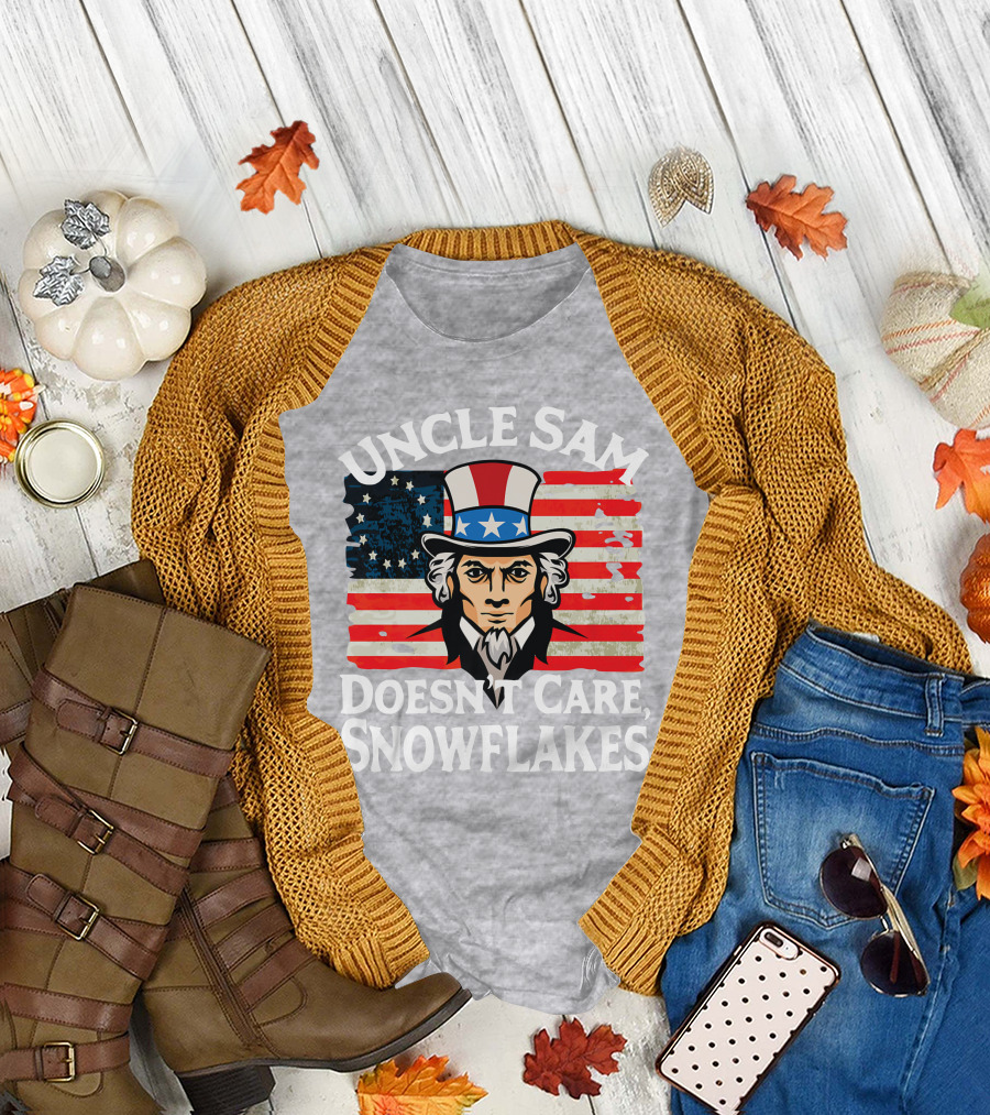 Uncle Sam Doesn't Care Snowflakes American Flag T-Shirt