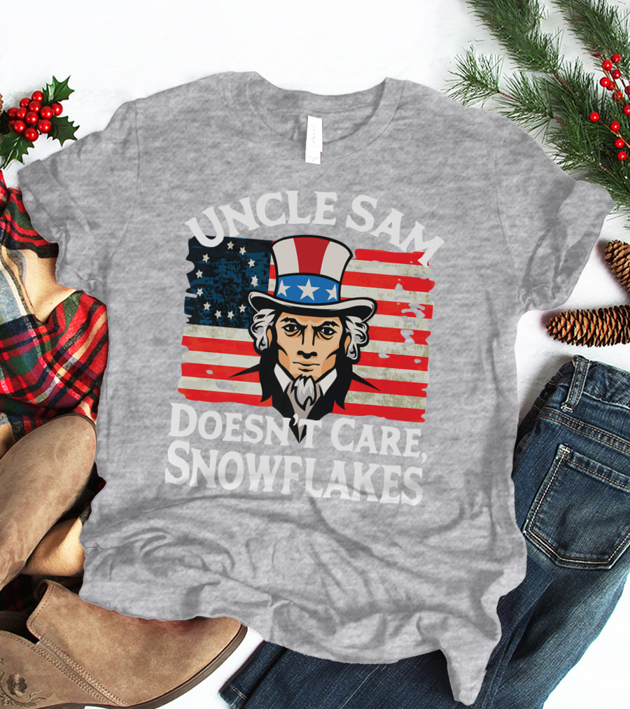Uncle Sam Doesn't Care Snowflakes American Flag T-Shirt