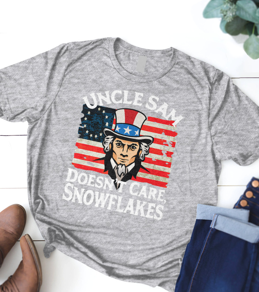 Uncle Sam Doesn't Care Snowflakes American Flag T-Shirt