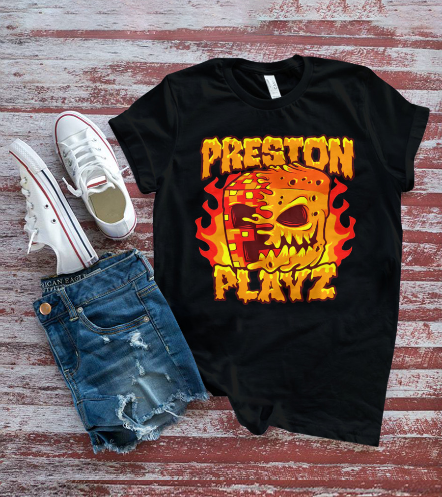 Preston Playz Flaming Pixel Mask Blaze T-Shirt