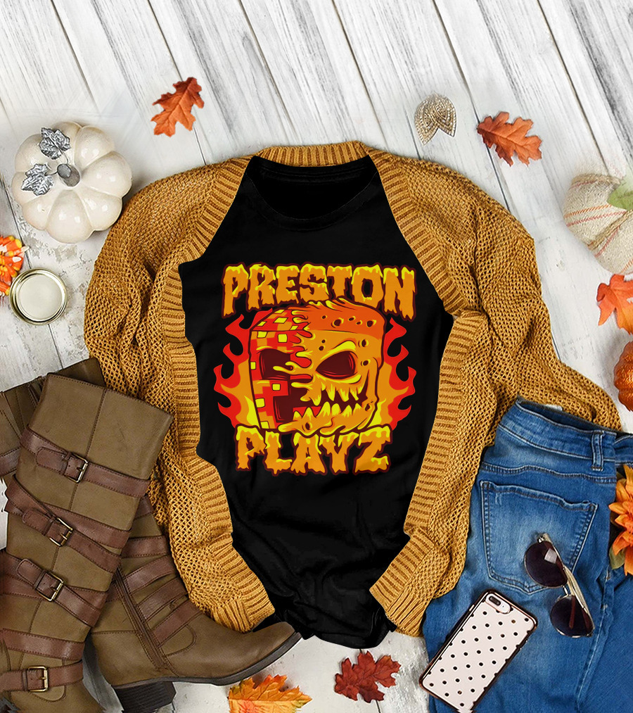 Preston Playz Flaming Pixel Mask Blaze T-Shirt