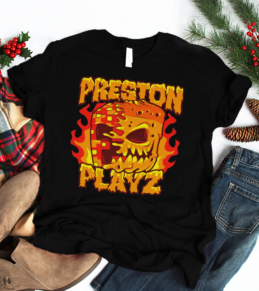 Preston Playz Flaming Pixel Mask Blaze T-Shirt