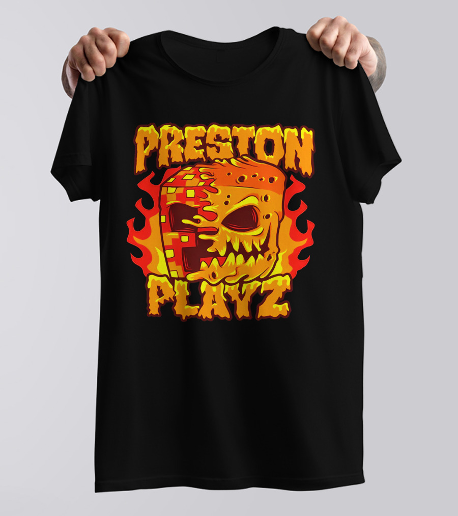 Preston Playz Flaming Pixel Mask Blaze T-Shirt