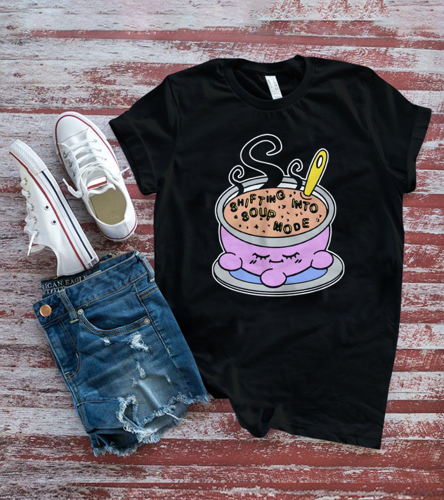 Shifting Into Soup Mode Adorable Pink Character In Relaxing Steamy Bowl With Yellow Spoon T-Shirt