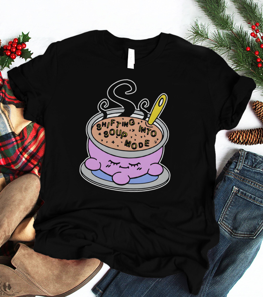 Shifting Into Soup Mode Adorable Pink Character In Relaxing Steamy Bowl With Yellow Spoon T-Shirt