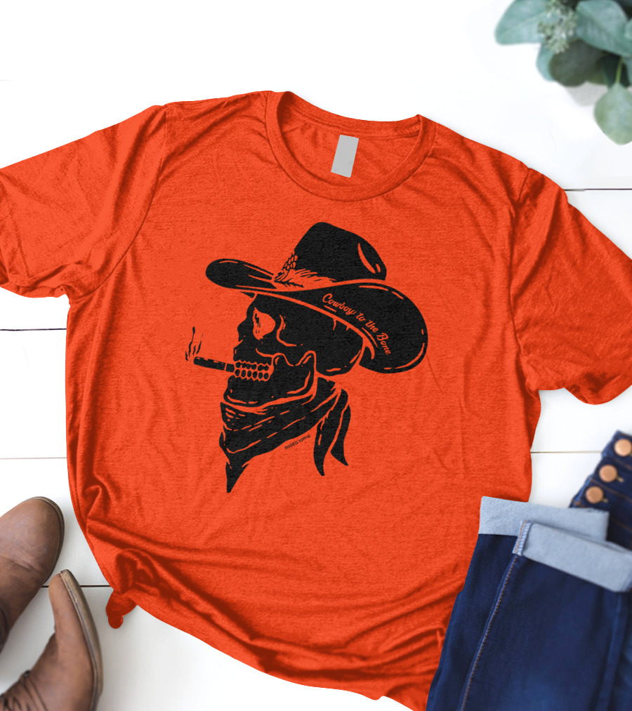 Cowboy To The Bone Skeleton Smoking Bandana Hat T-Shirt
