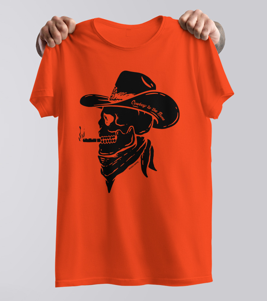 Cowboy To The Bone Skeleton Smoking Bandana Hat T-Shirt