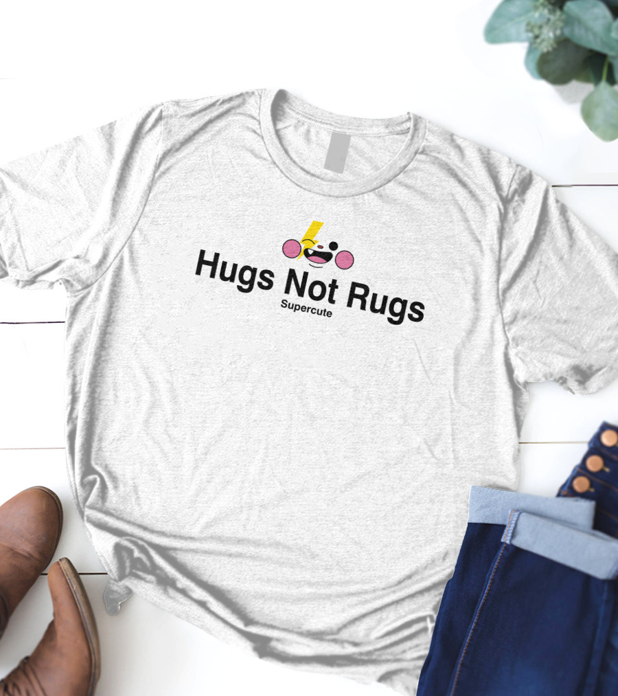 Hugs Not Rugs Supercute Smiling Face With Pink Cheeks And Lightning Bolt T-Shirt