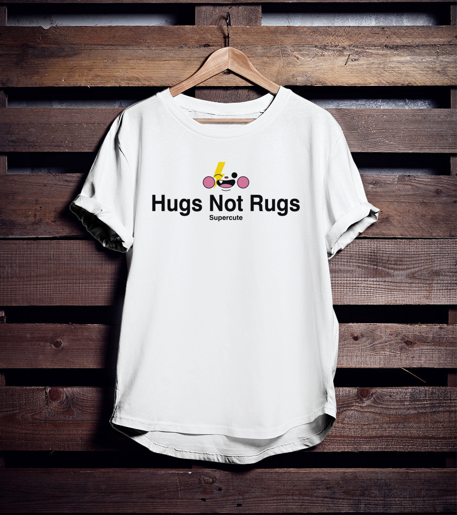 Hugs Not Rugs Supercute Smiling Face With Pink Cheeks And Lightning Bolt T-Shirt
