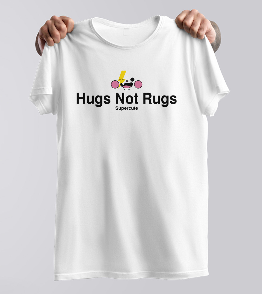 Hugs Not Rugs Supercute Smiling Face With Pink Cheeks And Lightning Bolt T-Shirt