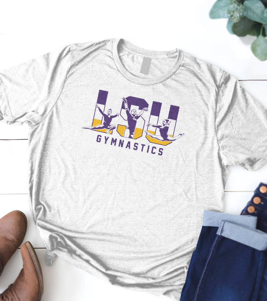 LSU Gymnastics Purple And Gold Leaping Athletes T-Shirt