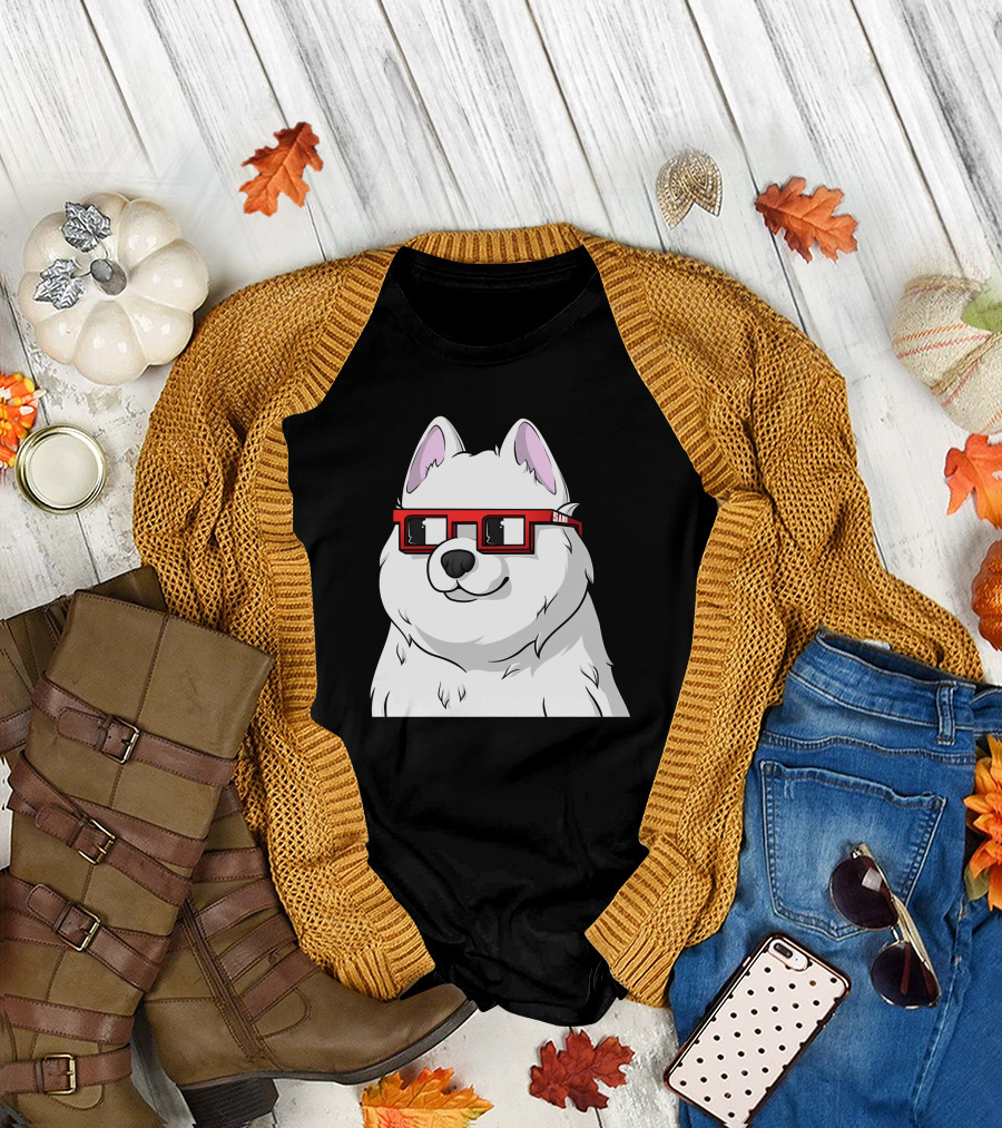 SAMO X Nouns White Dog With Red Glasses T-Shirt