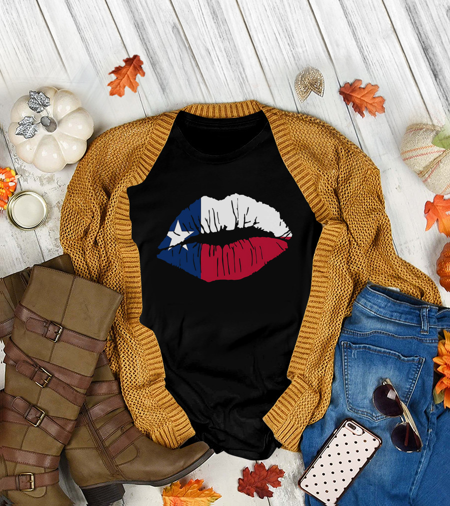 Texas Lone Star Flag Lips T-Shirt
