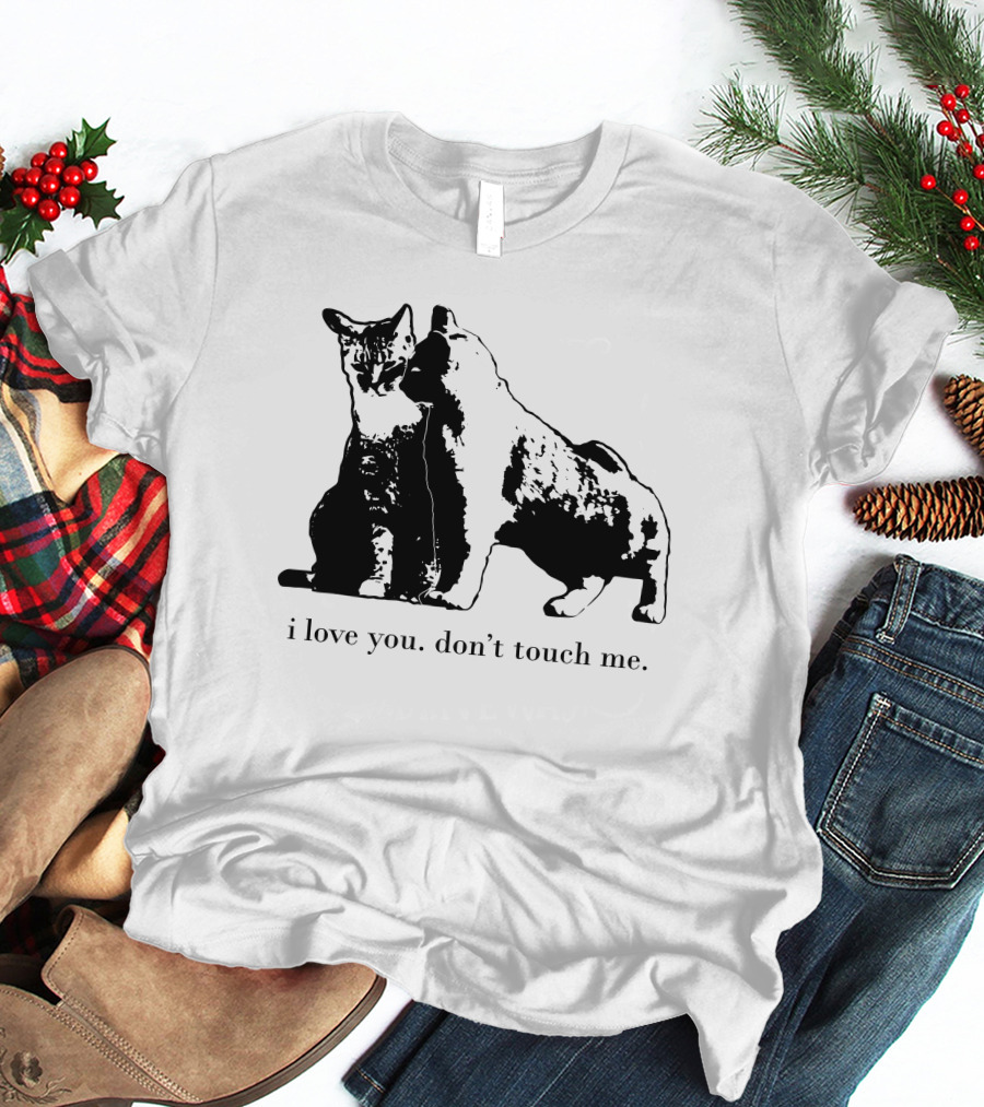 I Love You Don't Touch Me Cat Duo Black And White Contrast T-Shirt