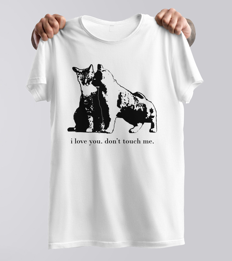 I Love You Don't Touch Me Cat Duo Black And White Contrast T-Shirt
