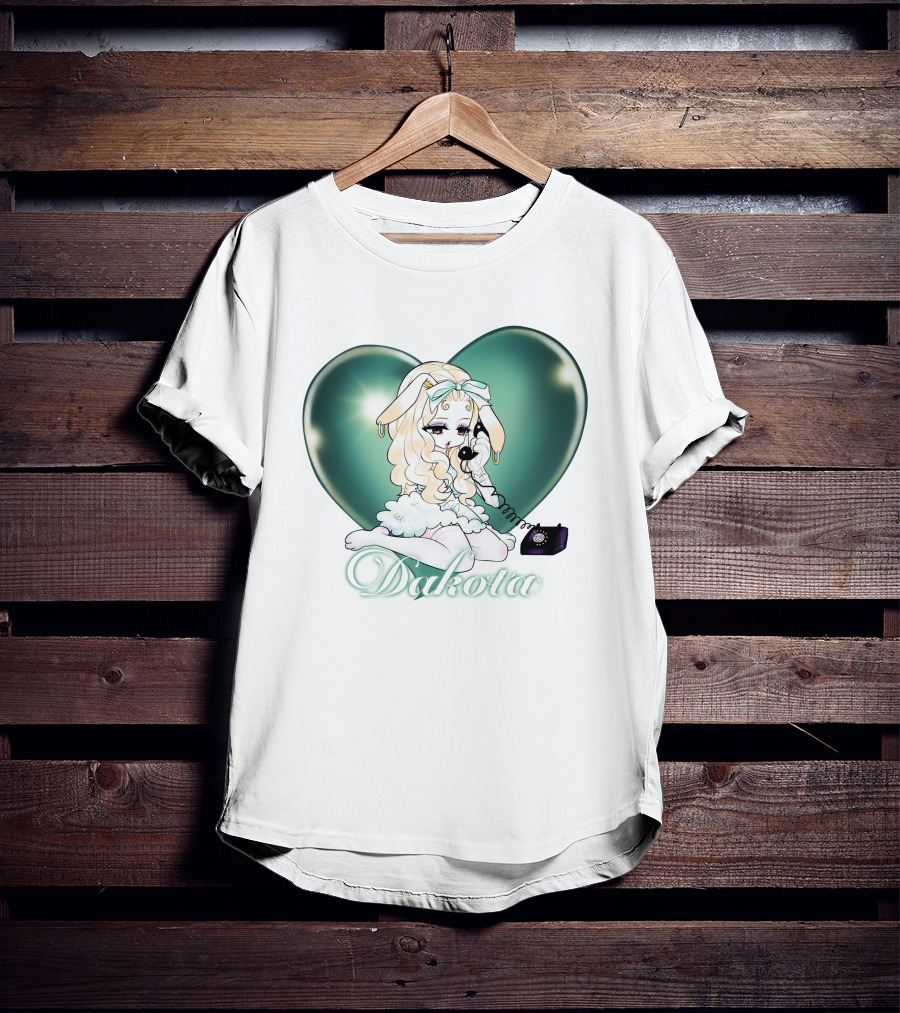 Dakota Cute Bunny Girl With Heart And Vintage Phone T-Shirt
