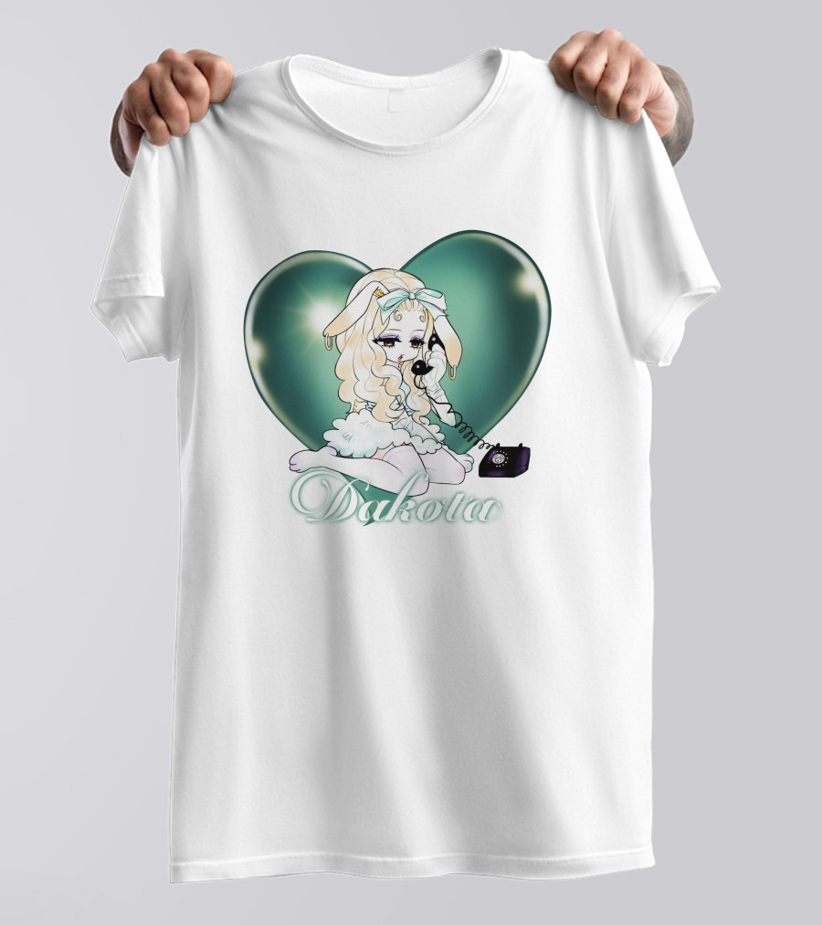 Dakota Cute Bunny Girl With Heart And Vintage Phone T-Shirt