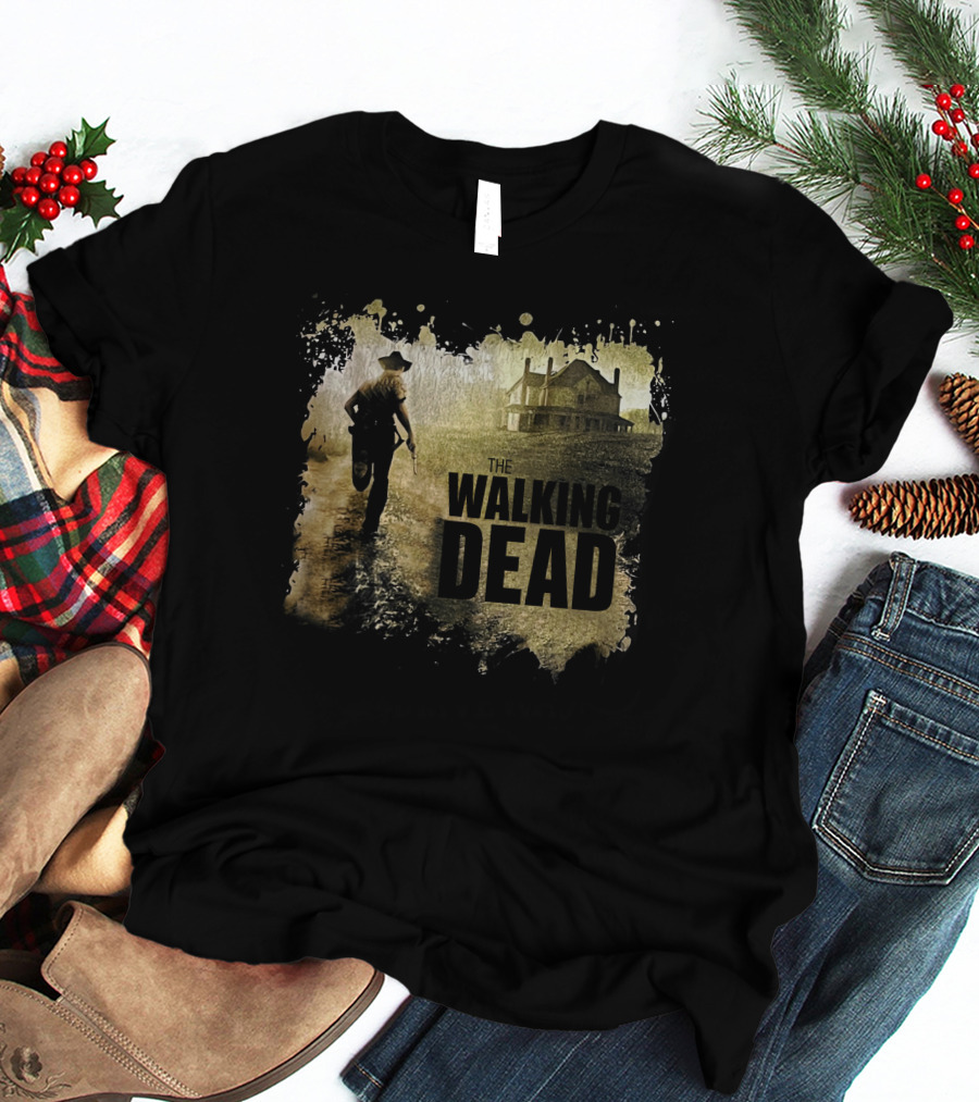 The Walking Dead Sheriff Silhouette And Farmhouse Scene T-Shirt