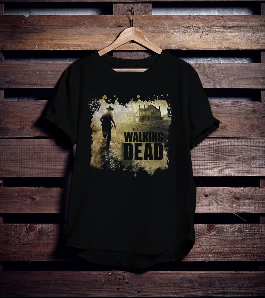 The Walking Dead Sheriff Silhouette And Farmhouse Scene T-Shirt