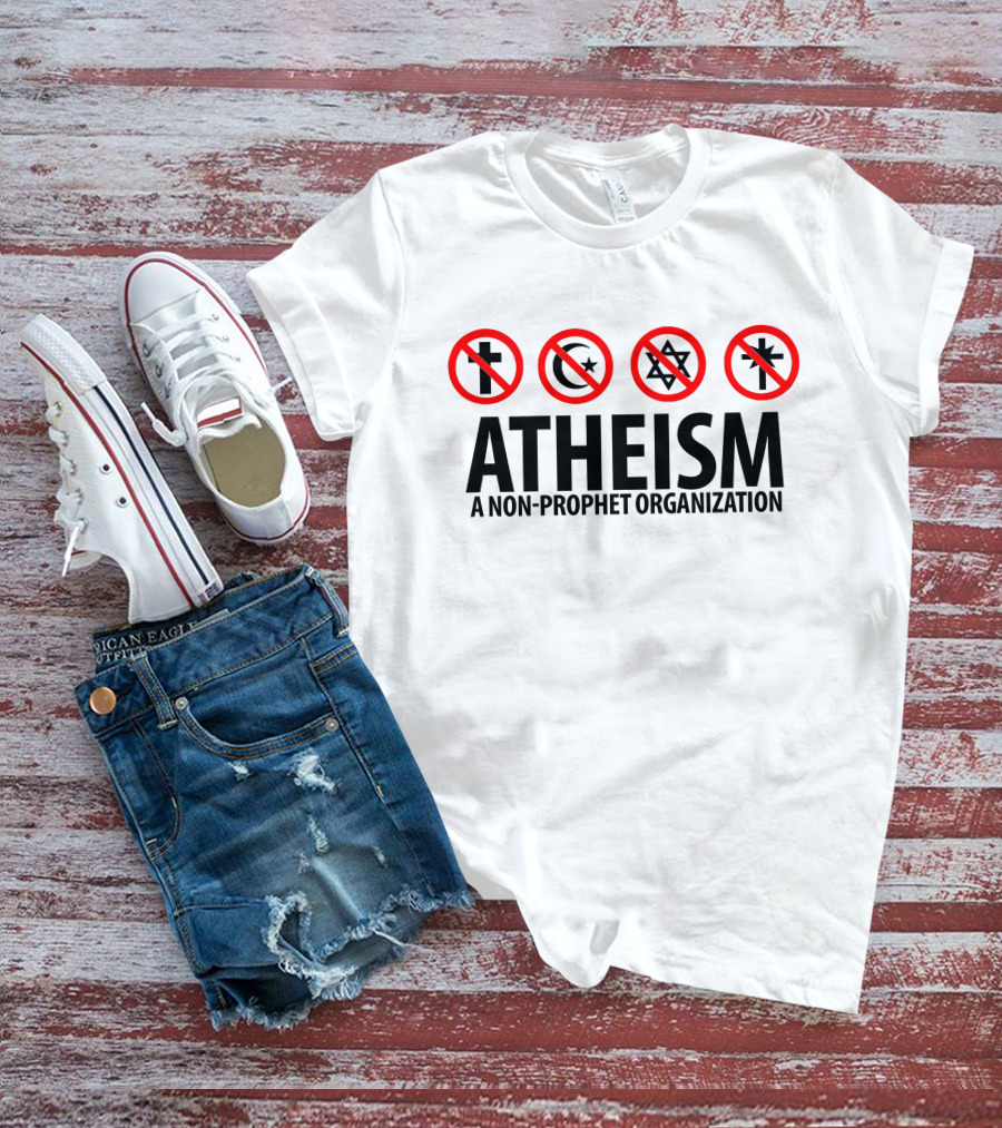 Atheist Republic Atheism A Non-Prophet Organization Cross Crescent Star Marks T-Shirt