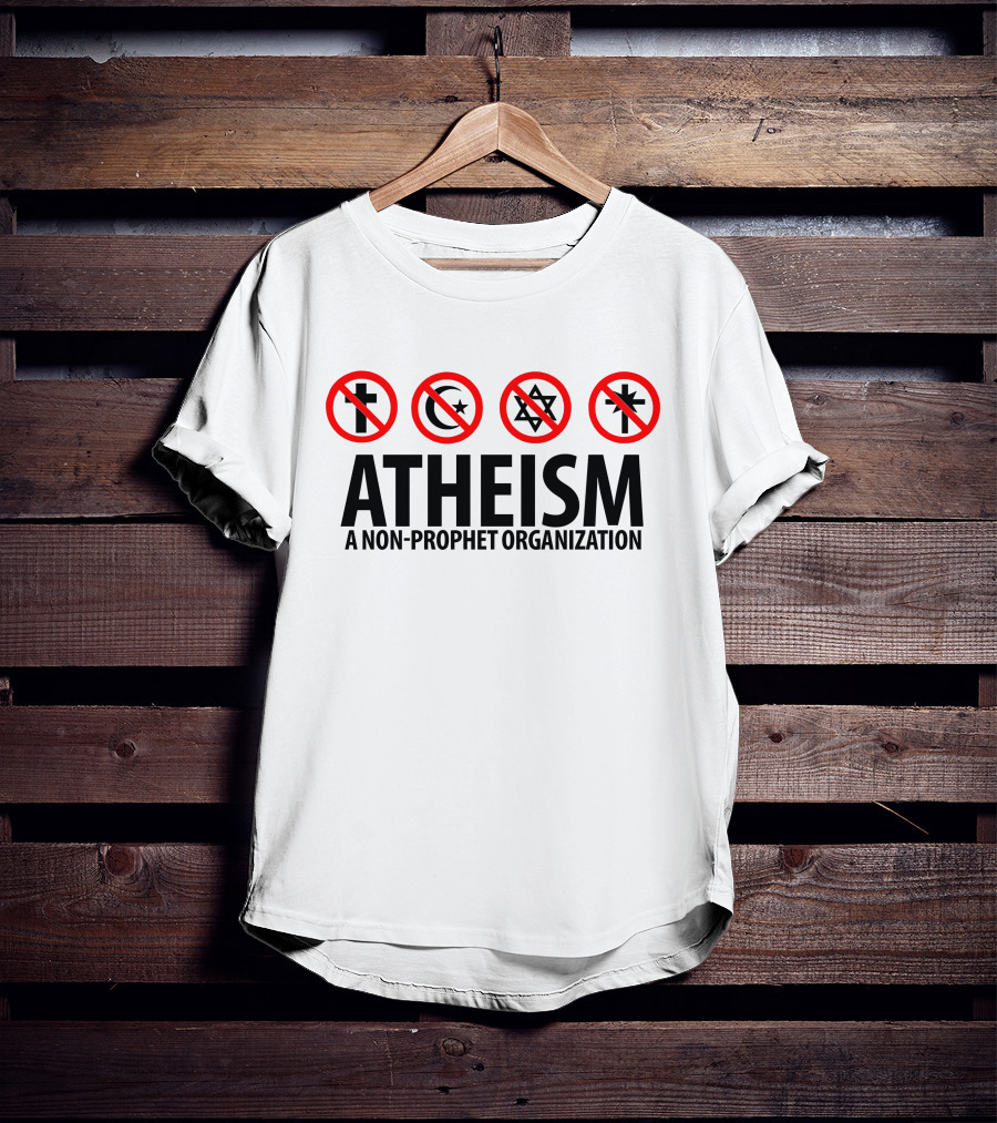 Atheist Republic Atheism A Non-Prophet Organization Cross Crescent Star Marks T-Shirt