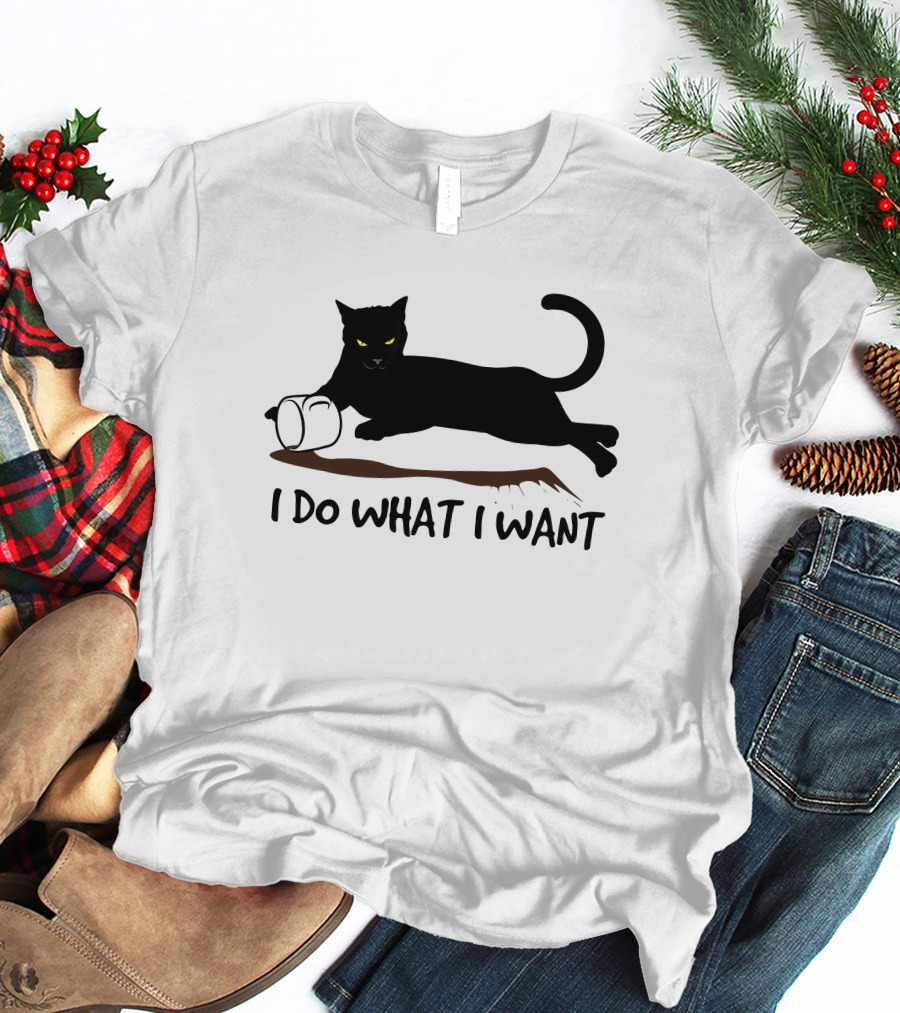 I Do What I Want Cat Black Cat Knocking Over Mug T-Shirt