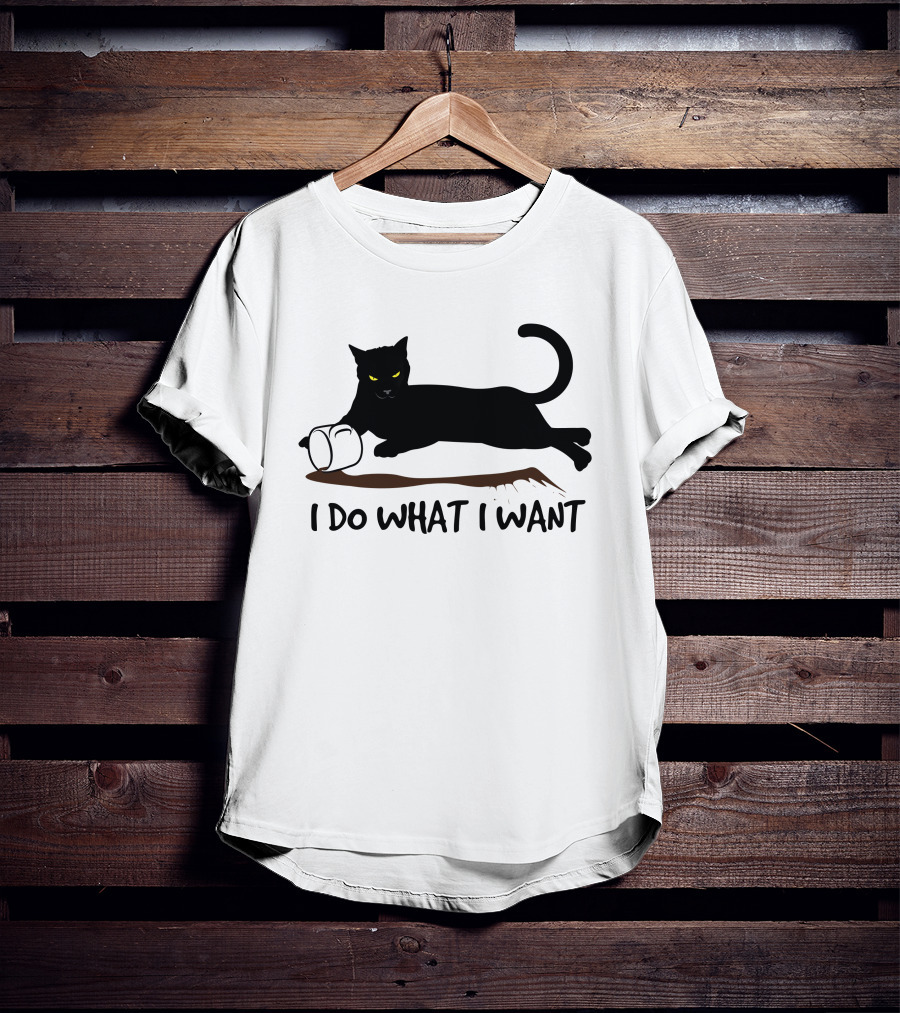 I Do What I Want Cat Black Cat Knocking Over Mug T-Shirt