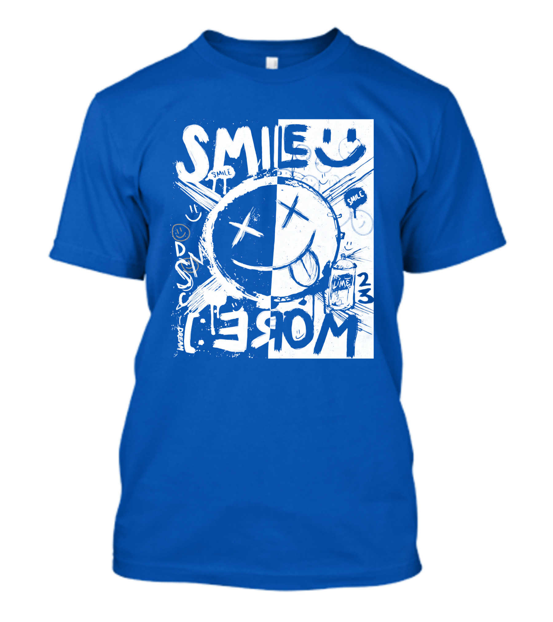 Smile More April Members Only Blue Grunge Style Smiley Face T-Shirt