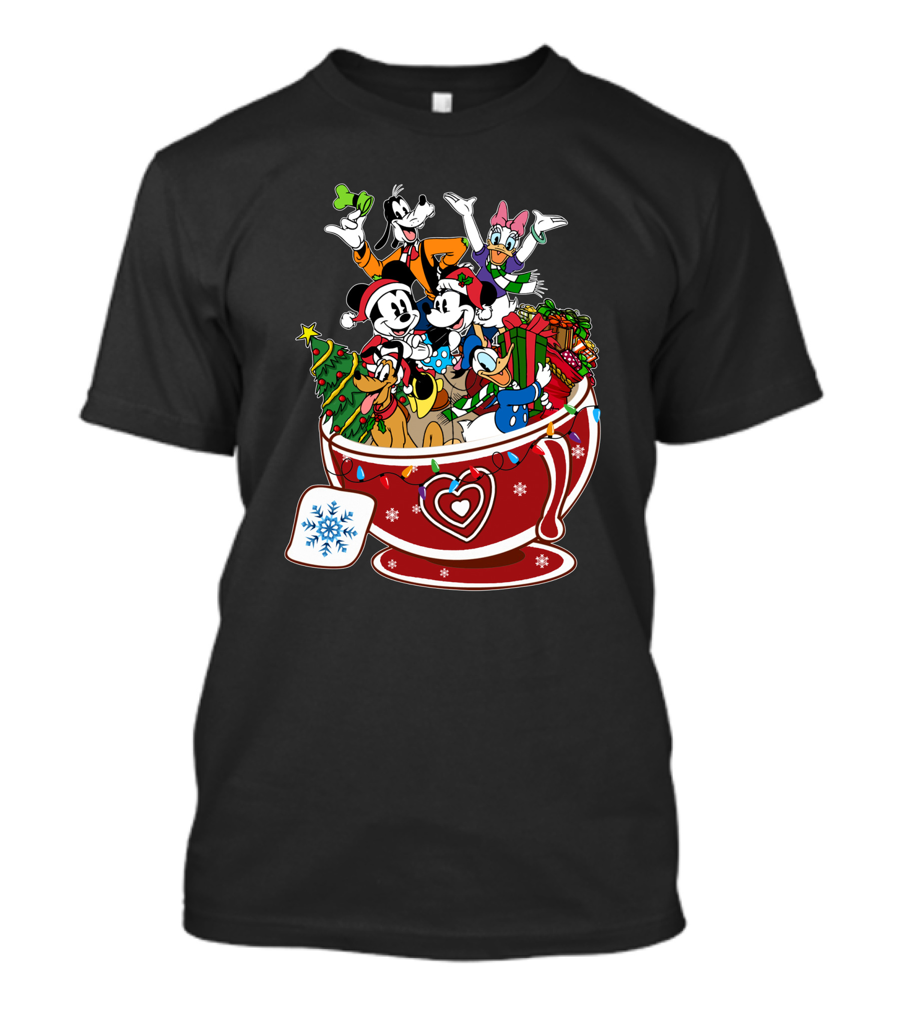 Xmas Minnie Mickey Daisy Donald Goofy Pluto Festive Cup T-Shirt