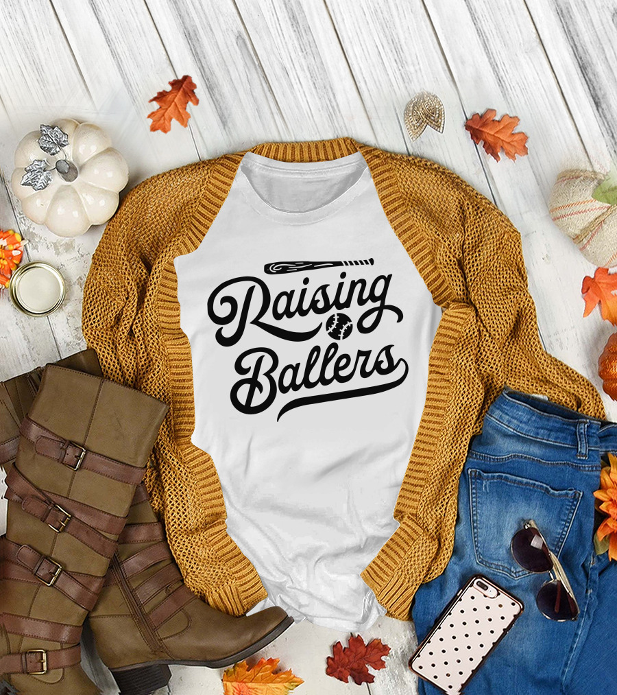 Raising Ballers Baseball Bat And Ball Enthusiast T-Shirt