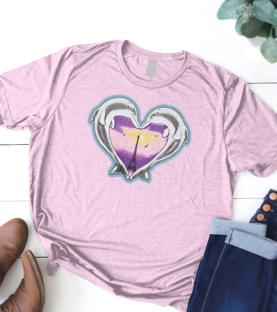 Stray Kids Dolphins Heart Eiffel Tower Sunset T-Shirt