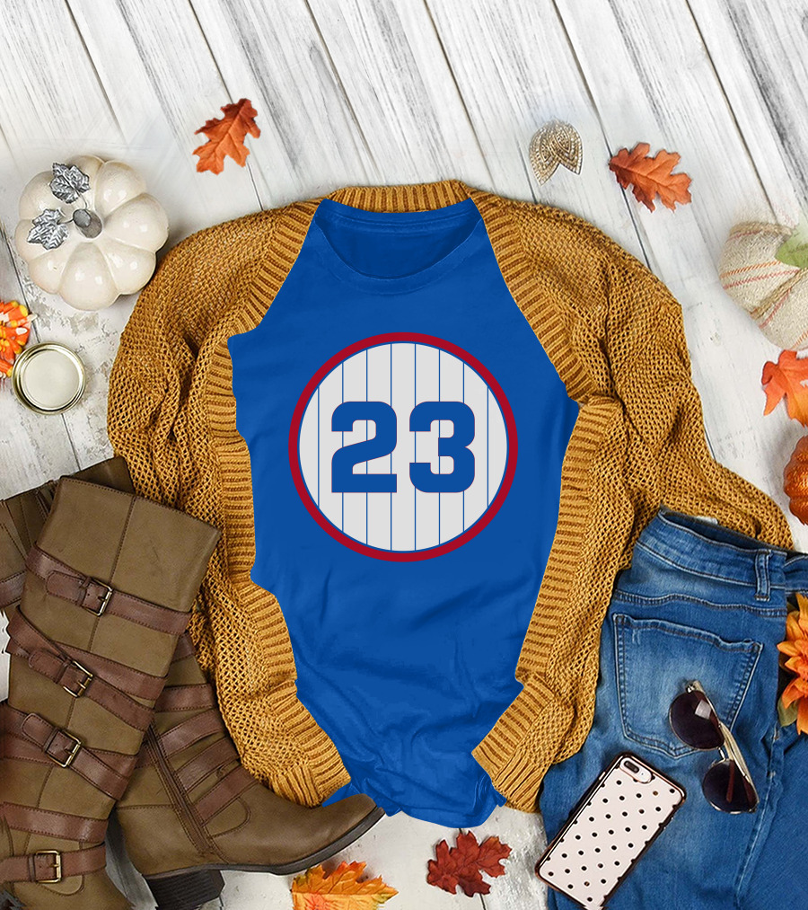 Harry Caray 23 Baseball Number Circle Blue Pinstripe T-Shirt