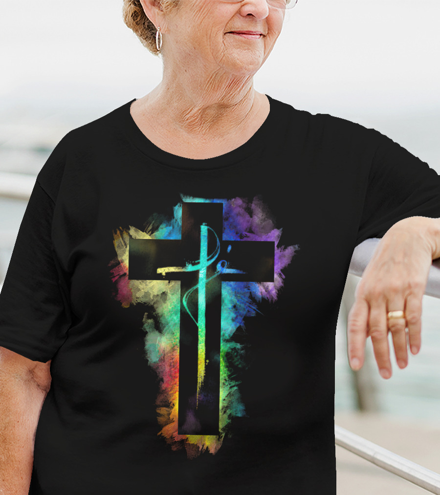 Cross Colorful Multicolor Paintbrush Cross T-Shirt