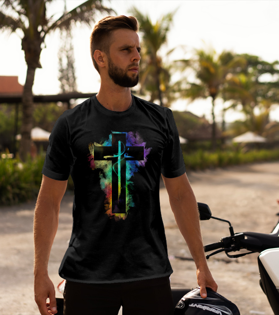 Cross Colorful Multicolor Paintbrush Cross T-Shirt