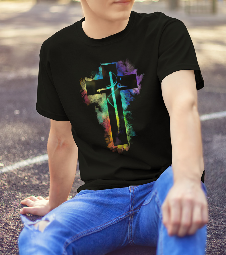 Cross Colorful Multicolor Paintbrush Cross T-Shirt