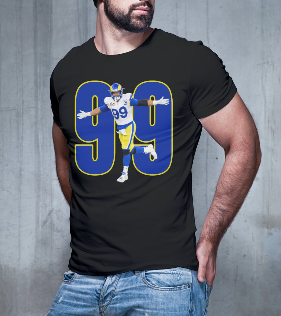 Aaron Charles Donald Number 99 NFL Player In Blue And Yellow Football Uniform T-Shirt