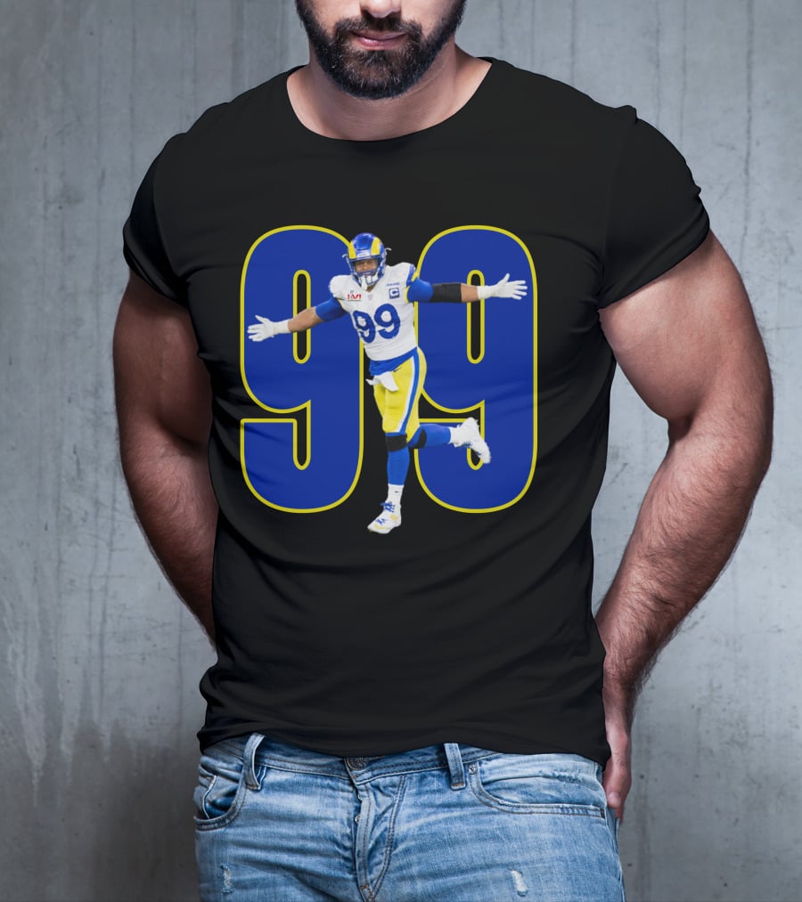 Aaron Charles Donald Number 99 NFL Player In Blue And Yellow Football Uniform T-Shirt