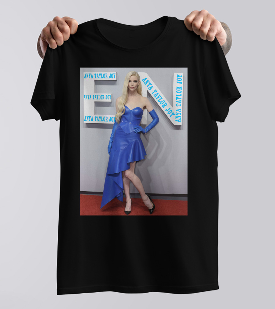 Anya Taylor Joy Blue Dress Ensemble With Long Gloves T-Shirt