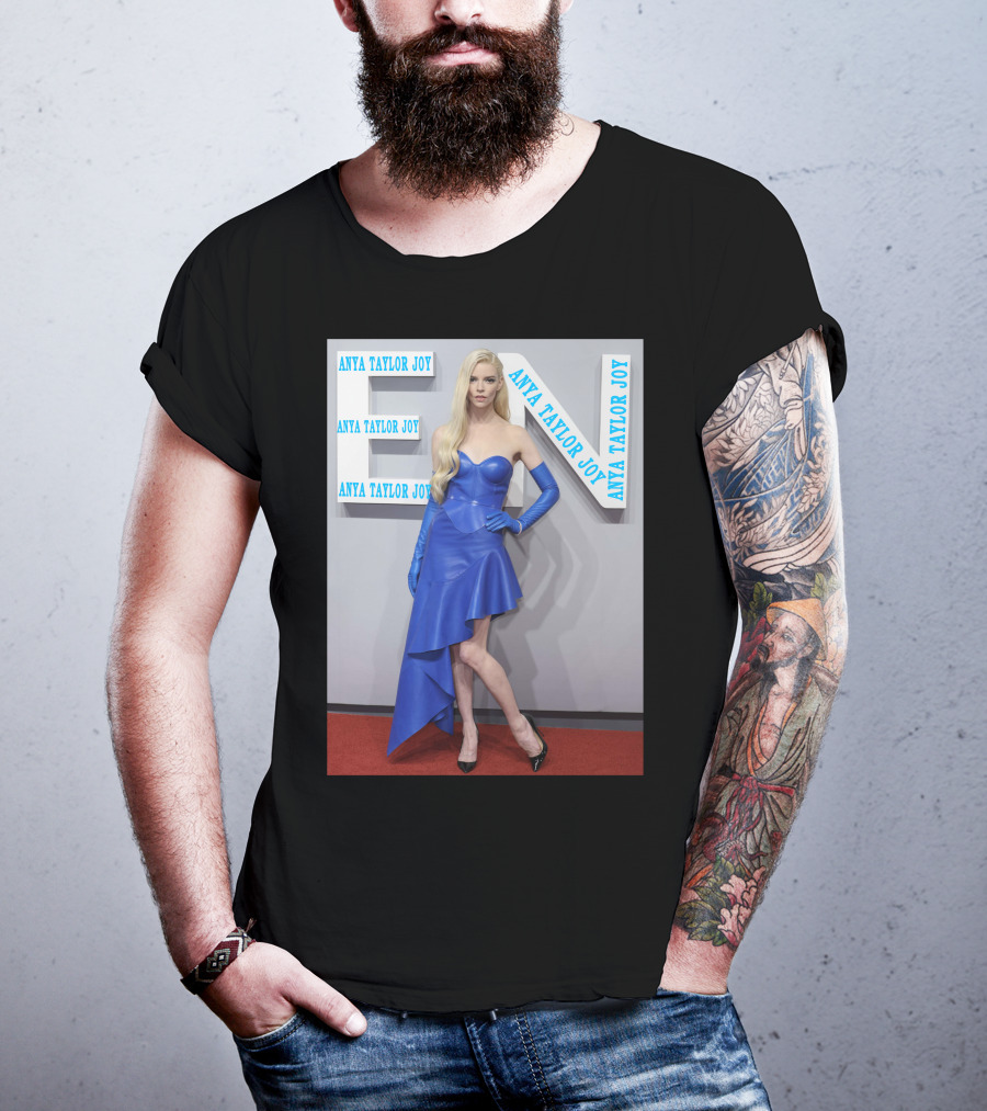 Anya Taylor Joy Blue Dress Ensemble With Long Gloves T-Shirt