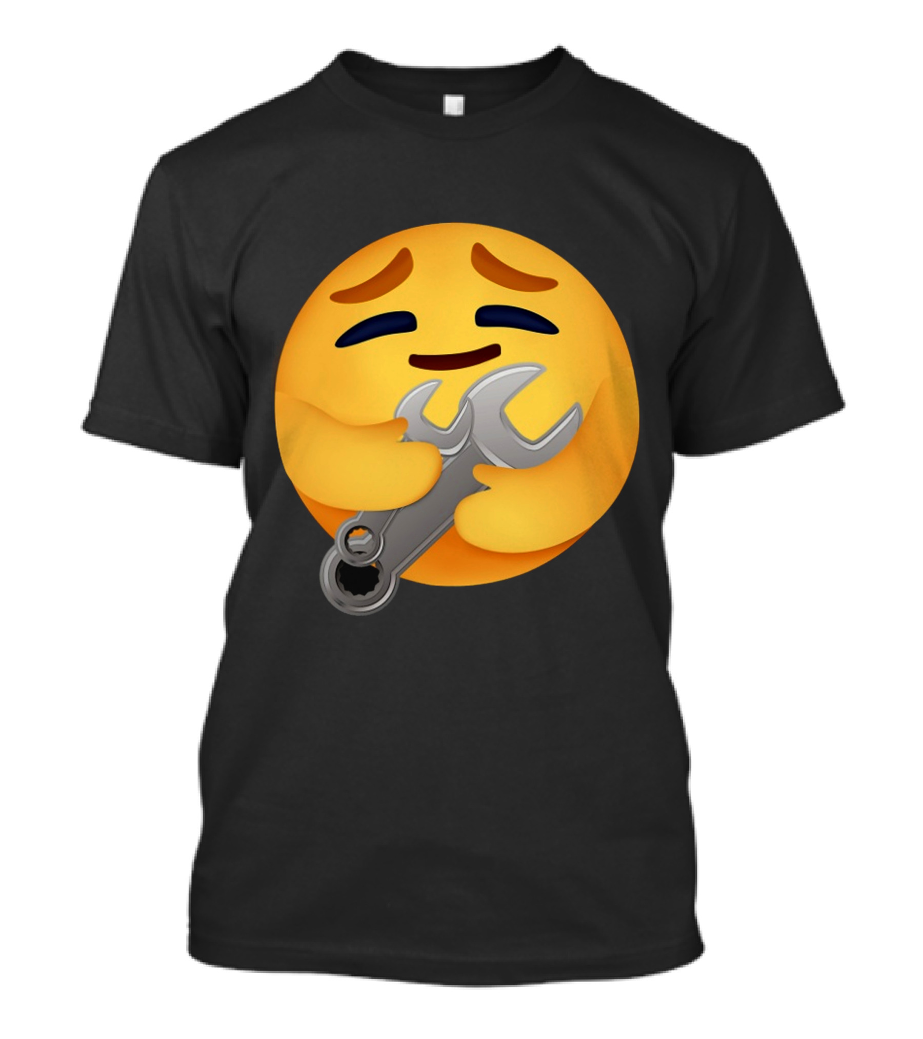 FUNNY MECHANIC EMOTION HUGGING WRENCH EMOJI T-Shirt