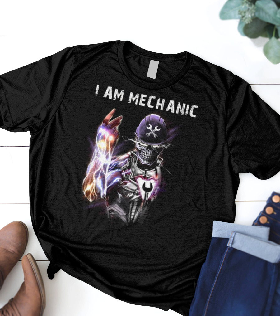 I AM MECHANIC Electric Skeleton With Wrench Helmet T-Shirt
