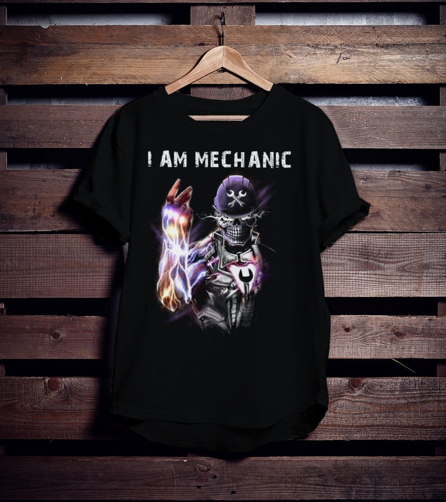 I AM MECHANIC Electric Skeleton With Wrench Helmet T-Shirt