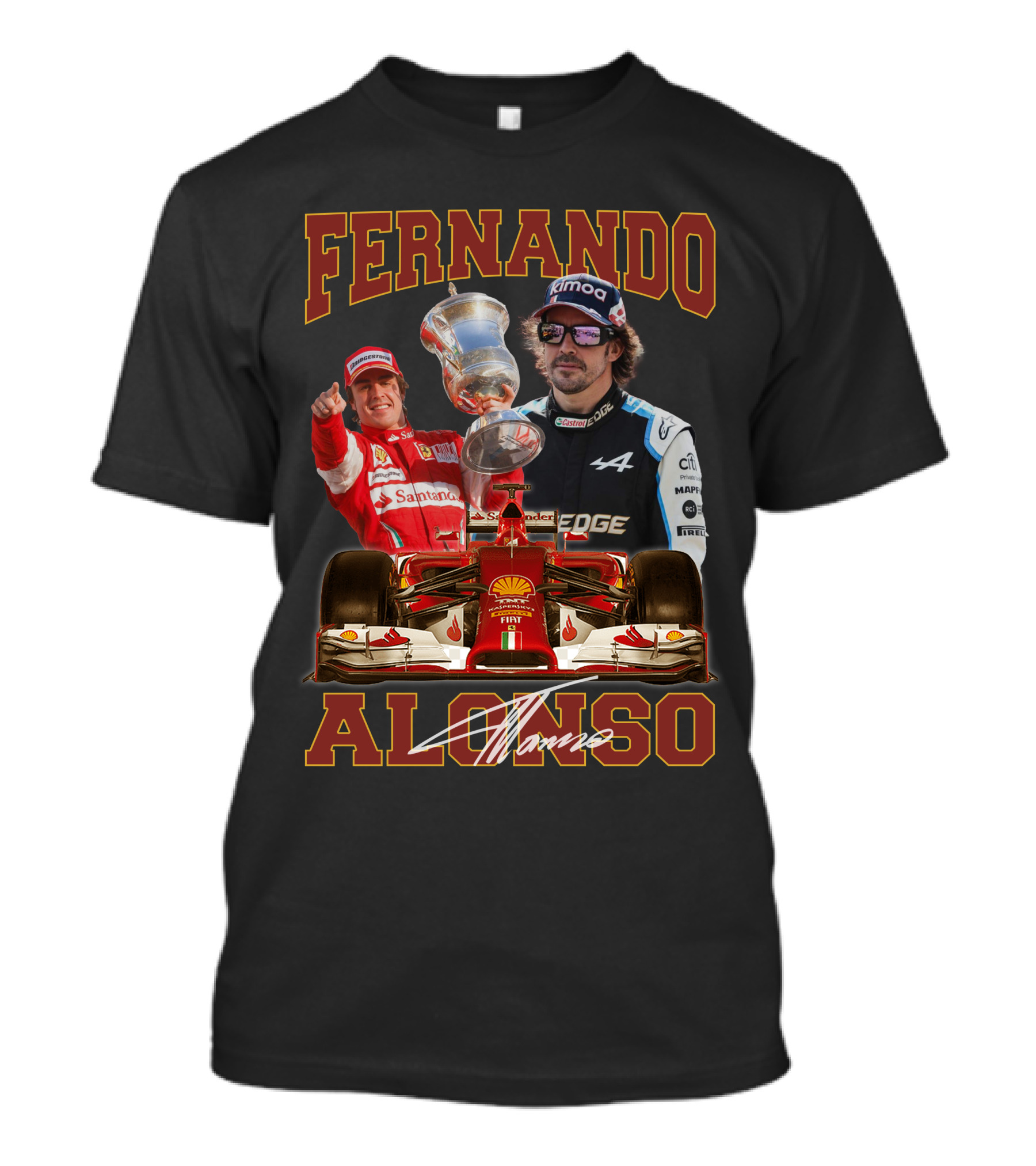 FERNANDO ALONSO F1 RACING LEGEND WITH TROPHY AND CARS T-Shirt