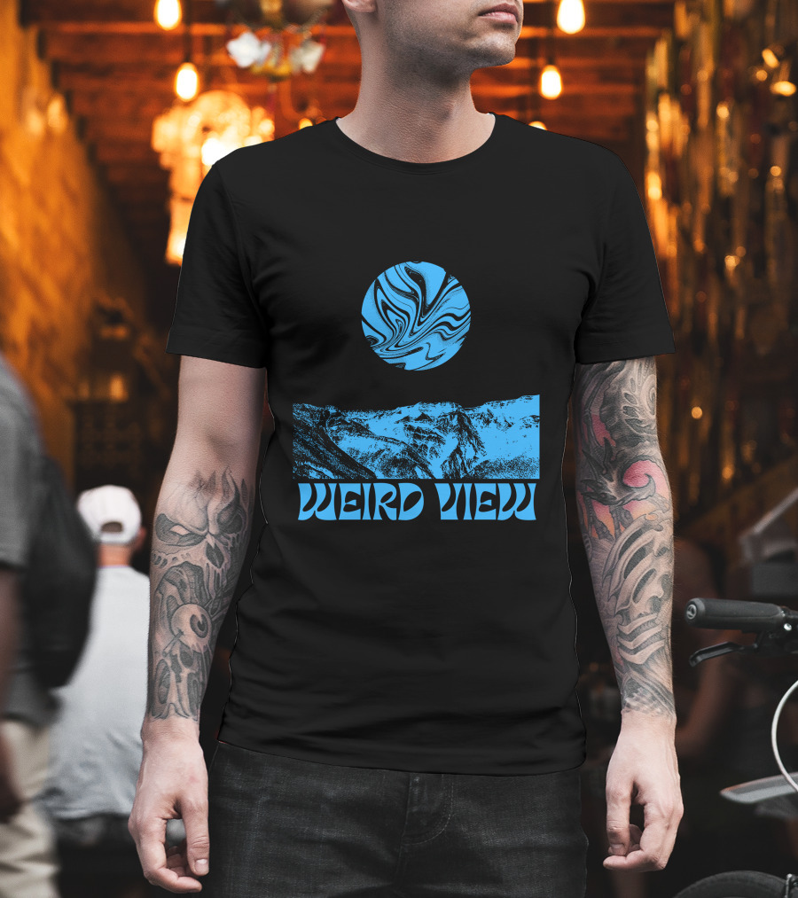 Weird View Surreal Blue Mountain Landscape With Swirling Sky T-Shirt