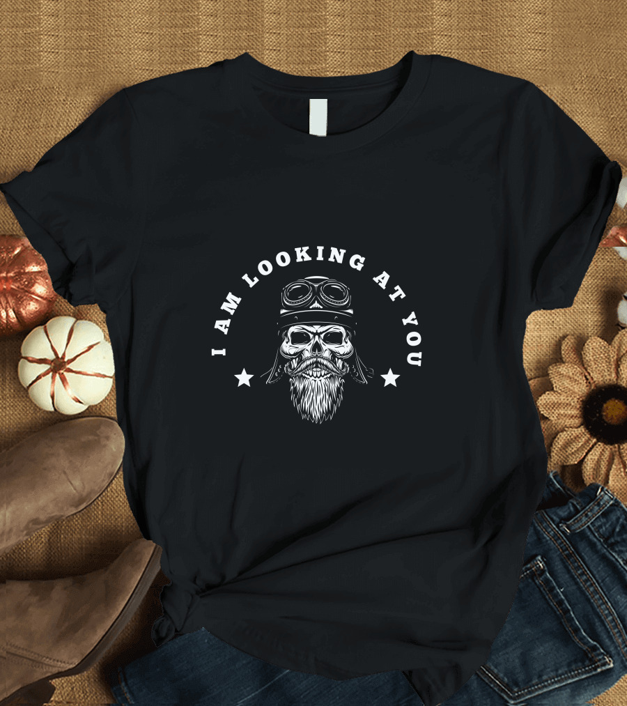 I Am Looking At You Skull With Aviator Goggles And Beard T-Shirt