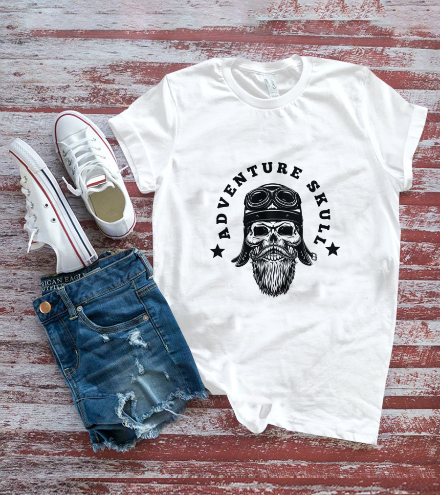 Adventure Skull Black Pilot T-Shirt