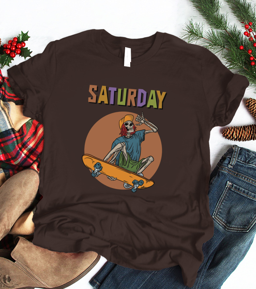 SATURDAY Skeleton Skateboarder Vibe T-Shirt