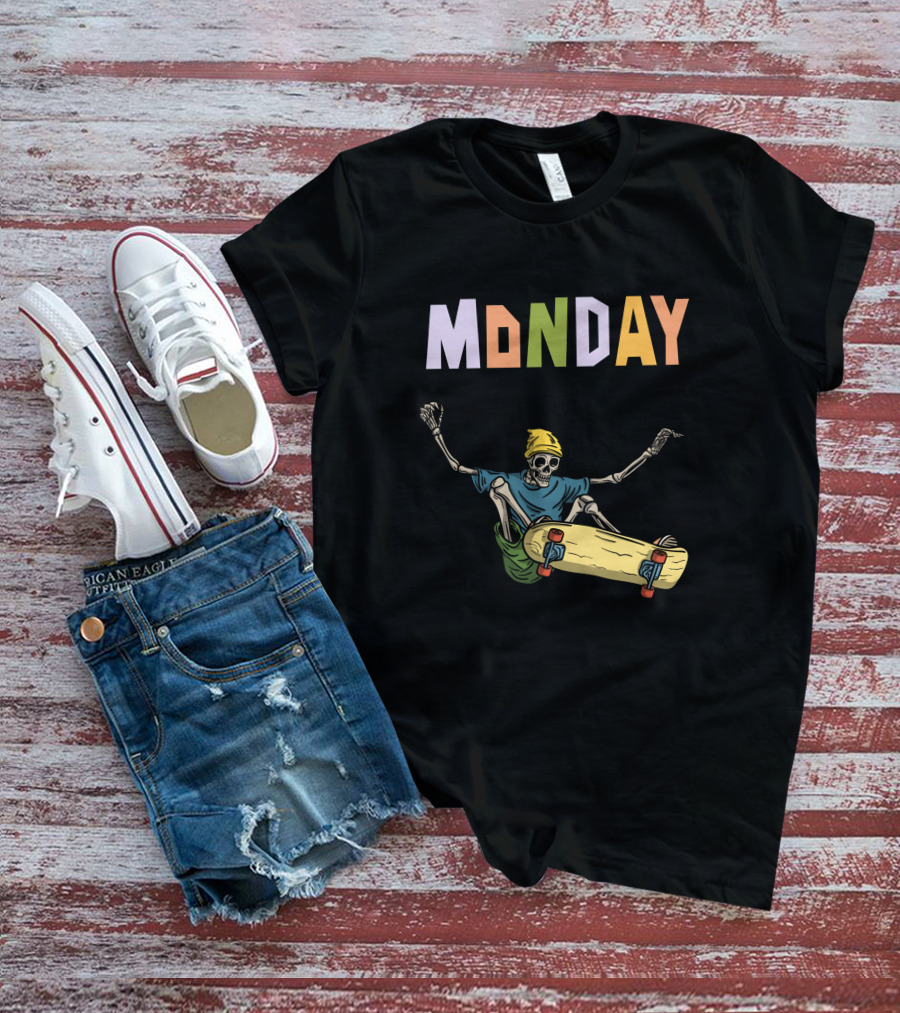 MONDAY Skeleton Skateboarding Adventure T-Shirt