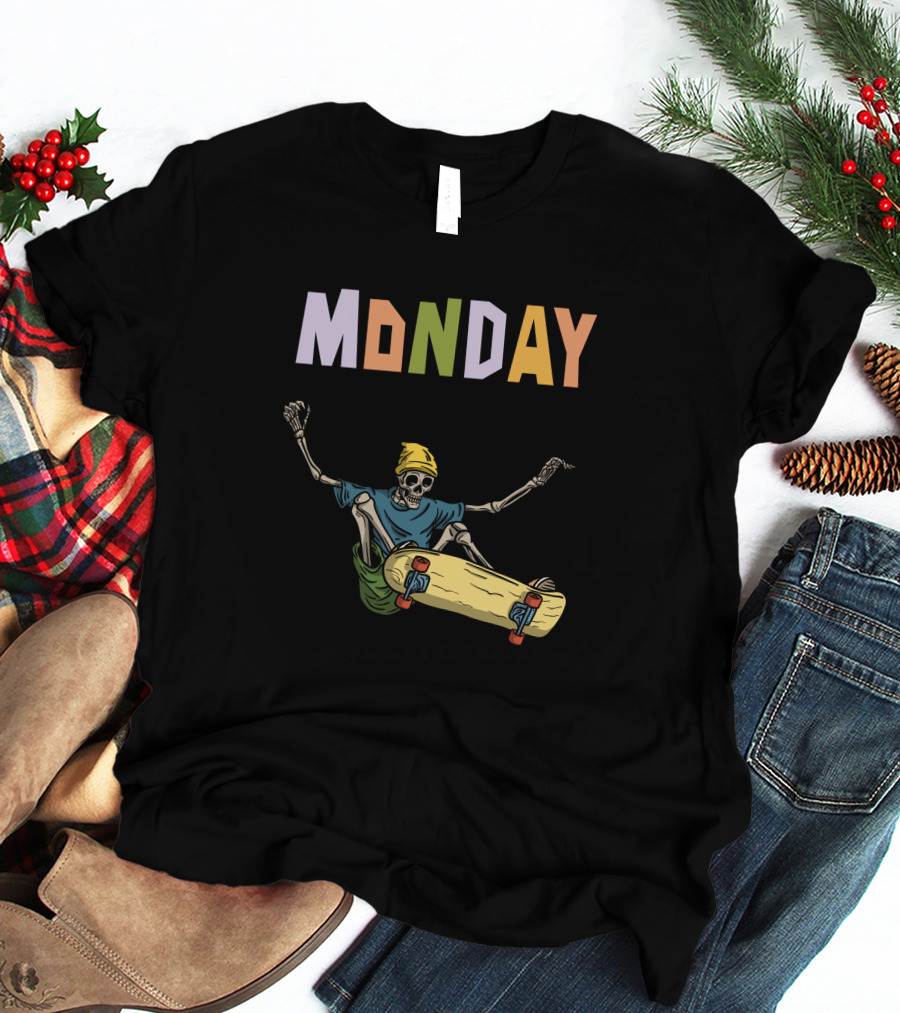 MONDAY Skeleton Skateboarding Adventure T-Shirt